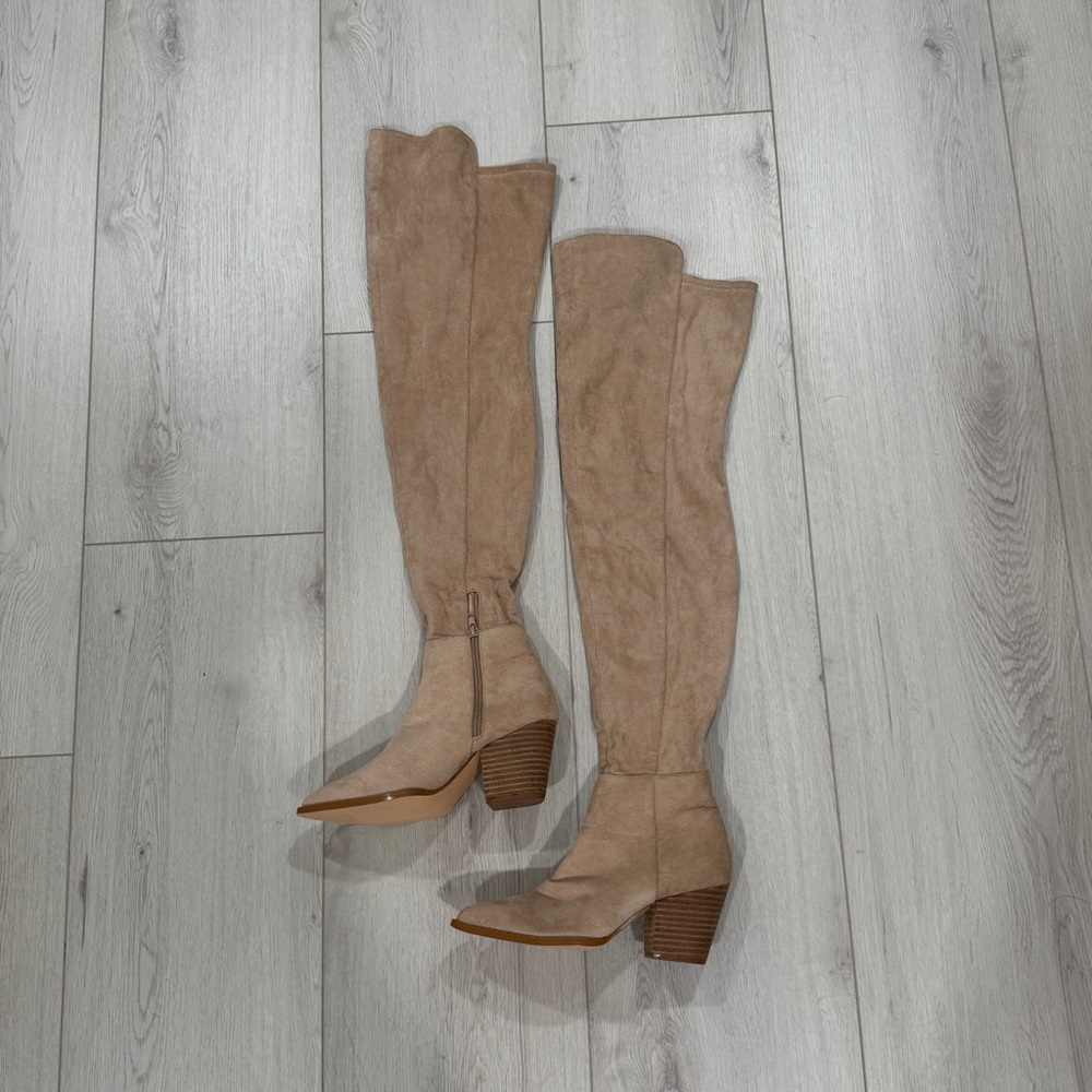 New. Never worn. Beige Over-the-Knee Faux suede Boots